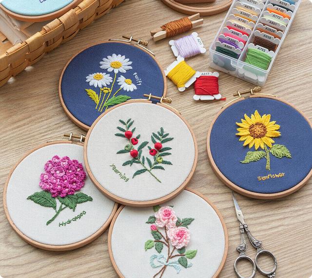 Different styles of embroidery on display