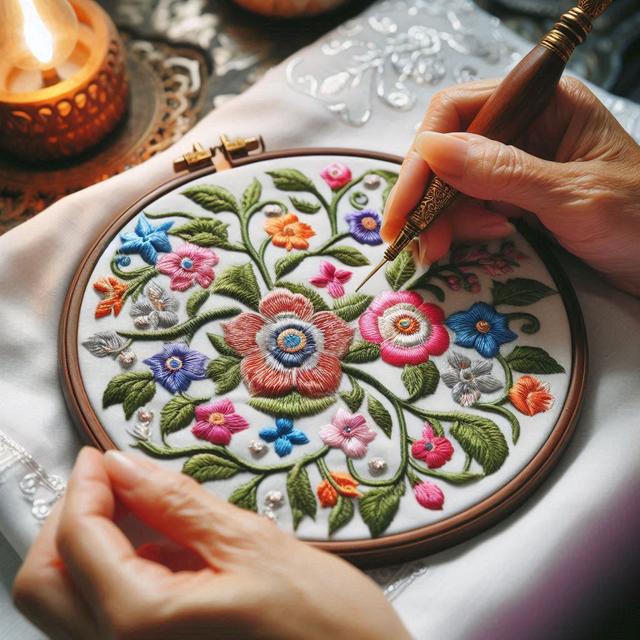 Embroidery team working on a project