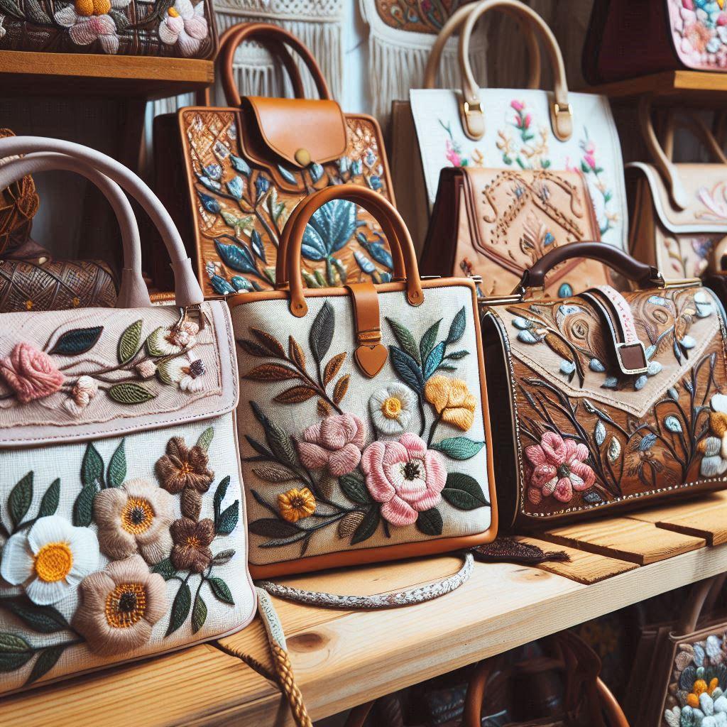 Handmade handbags on display